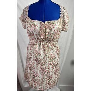 wet seal floral milkmaid dress cottagecore prairie y2k puff sleeve midi L